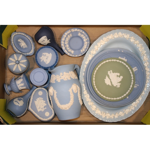 183 - A collection of Wedgwood Jasperware items to include pin trays, vases and similar items together wit... 