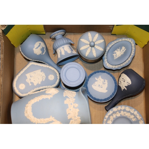 183 - A collection of Wedgwood Jasperware items to include pin trays, vases and similar items together wit... 