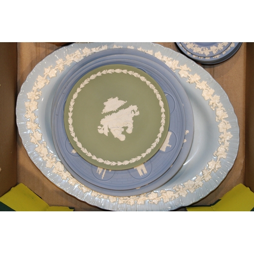 183 - A collection of Wedgwood Jasperware items to include pin trays, vases and similar items together wit... 