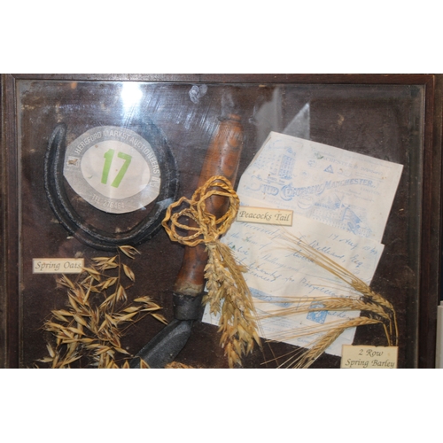 199 - A large framed agricultural & farming display related to oat, wheat and hop growing with related adv... 