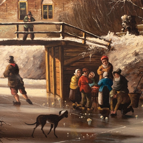 84 - P.C. Steenhouwer / Peter Cornelius Steenhouwer (1896-1972), oil on canvas of a frozen Dutch canal sc... 