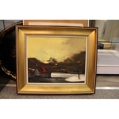 82 - Paul Permeke (1918-1990), oil on canvas, landscape with houses in foreground, signed, together with ... 