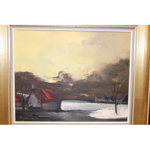 82 - Paul Permeke (1918-1990), oil on canvas, landscape with houses in foreground, signed, together with ... 