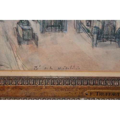 83 - Fernand-Fortuné TRUFFAUT (1866-1955) Watercolour on paper, signed, titled 'Boulevard de la Madeleine... 