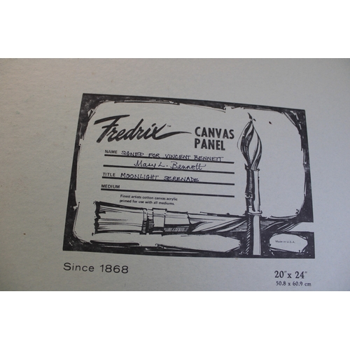 101 - Vincent Bennett (1910 - 1993) Oil on canvas panel, 'Moonlight Serenade' Signed to verso. 51cm x 61cm... 