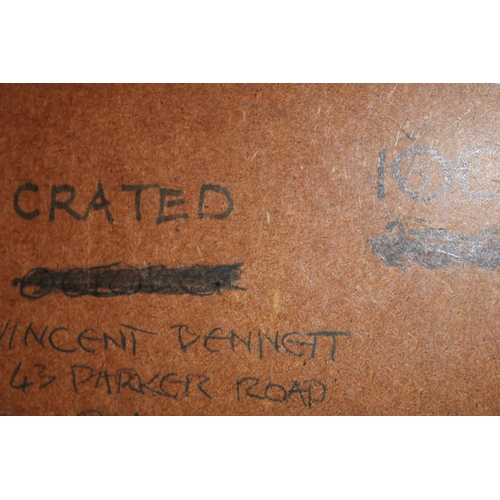 102 - Vincent Bennett (1910 - 1993) Oil on board, 'Crated' Signed to verso, 1965. Framed. 58cm x 88cm.