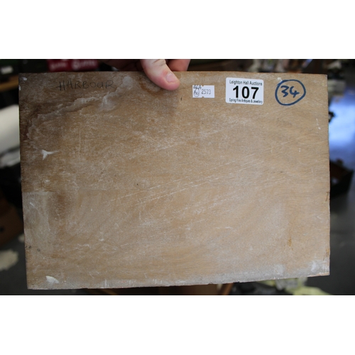 107 - Vincent Bennett (1910 - 1993) Oil on board, 'Harbour', 21cm x 31cm.