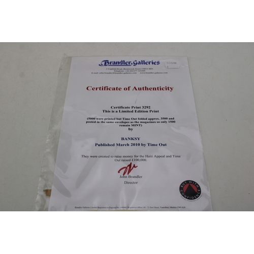 108 - BANKSY Limited Edition Print, published March 2010 by Time Out; with Certificate of Authenticity

Li... 