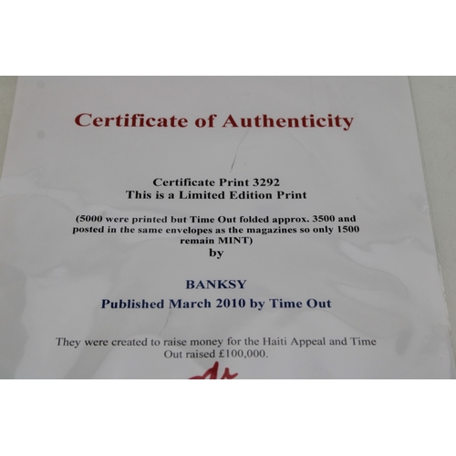 108 - BANKSY Limited Edition Print, published March 2010 by Time Out; with Certificate of Authenticity

Li... 