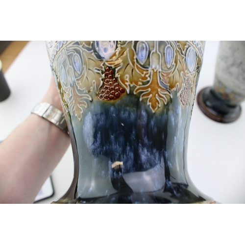 196 - A pair of large Doulton Lambeth baluster vases, by Hannah Barlow, circa 1909, sgrafitto with deers a... 