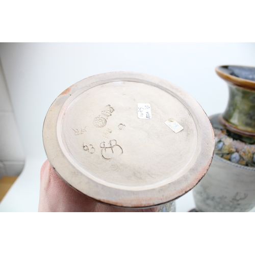 196 - A pair of large Doulton Lambeth baluster vases, by Hannah Barlow, circa 1909, sgrafitto with deers a... 