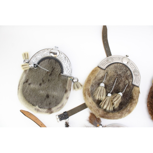 53 - A collection of quality c20th seal & rabbit skin tradition Scottish Highland dress kilt sporrans inc... 
