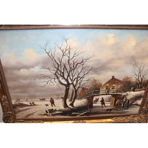 84 - P.C. Steenhouwer / Peter Cornelius Steenhouwer (1896-1972), oil on canvas of a frozen Dutch canal sc... 