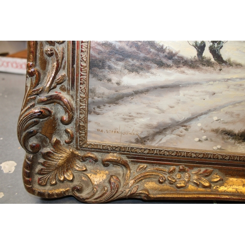 84 - P.C. Steenhouwer / Peter Cornelius Steenhouwer (1896-1972), oil on canvas of a frozen Dutch canal sc... 