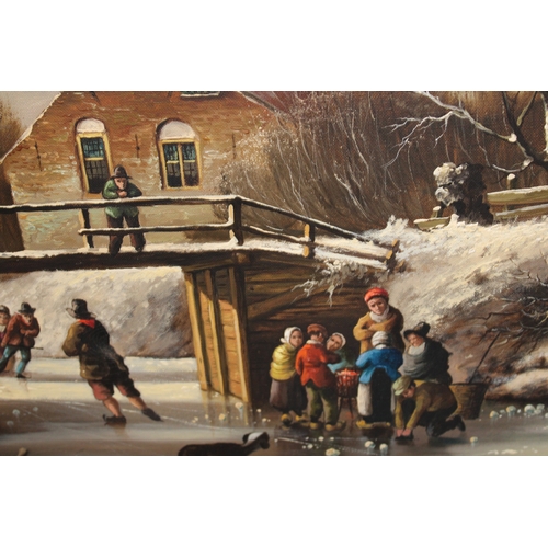 84 - P.C. Steenhouwer / Peter Cornelius Steenhouwer (1896-1972), oil on canvas of a frozen Dutch canal sc... 