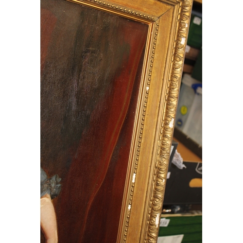 85 - A 19th century primitive Oil on Canvas of two girls, one holding a basket of fruit, English primitiv... 