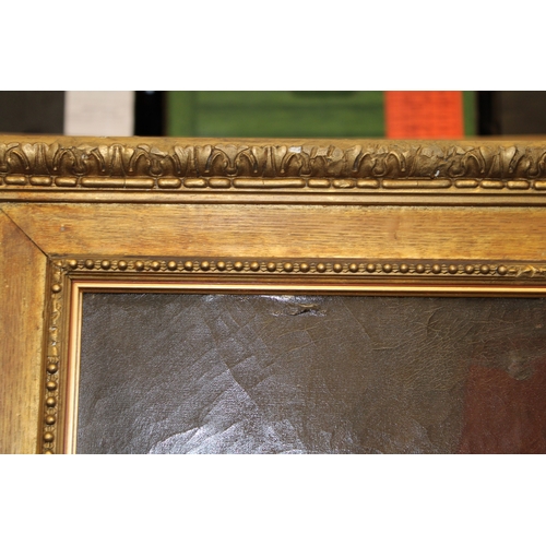 85 - A 19th century primitive Oil on Canvas of two girls, one holding a basket of fruit, English primitiv... 