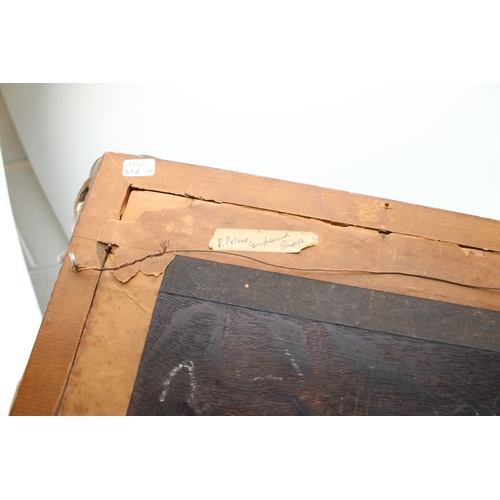 94 - Paulus Potter, a follower of, oil on canvas of a cow and two sheep, with church spire in the backgro... 