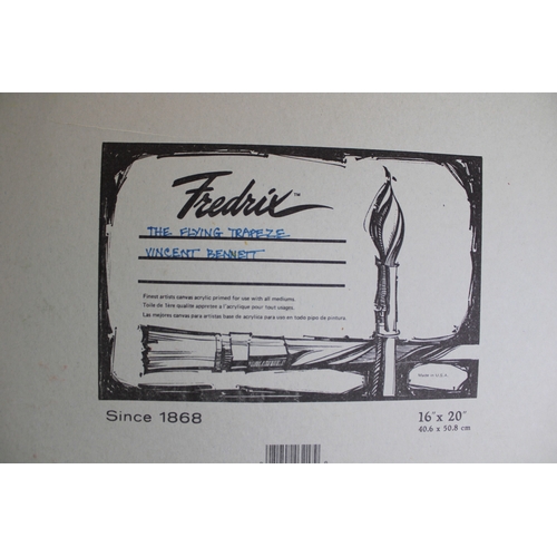 99 - Vincent Bennett (1910 - 1993) Oil on canvas panel, 'The Flying Trapeze' Signed to verso. 40cm x 51cm... 