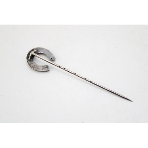 3 - Silver horseshoe stick pin, 8cm long.