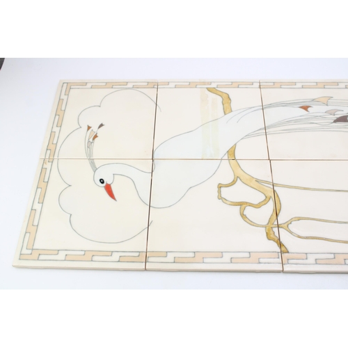 6 - A boxed Minton Hollins 10 tile Bird of Paradise panel ,tube-lined and hand decorated. A unique examp... 