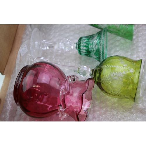 11 - A mixed collection of antique lead glass glasses together with a cranberry glass pitcher and vintage... 