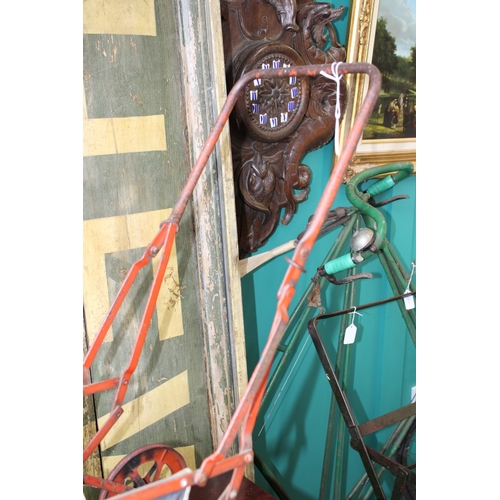 12 - Child's baby doll pram in pressed steel with folding frame, c1930s, 63cm tall.