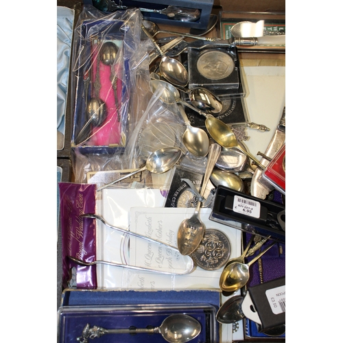 132 - A mixed collection of silver plated spoons to include some silver examples and UK coinage together w... 