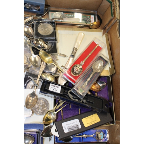 132 - A mixed collection of silver plated spoons to include some silver examples and UK coinage together w... 