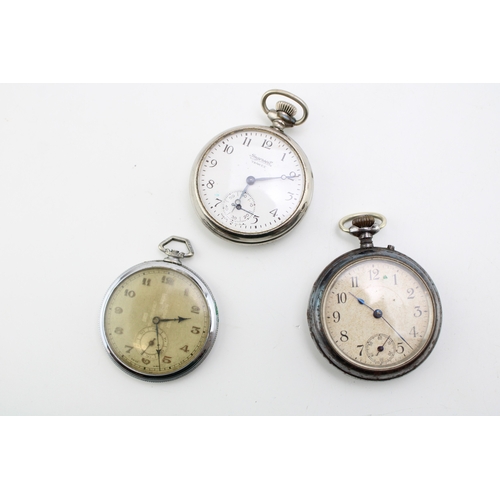 141 - A group of three mechanical pocket watches including Ingersol, and an unsigned watch with blued stee... 