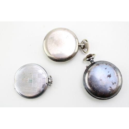 141 - A group of three mechanical pocket watches including Ingersol, and an unsigned watch with blued stee... 