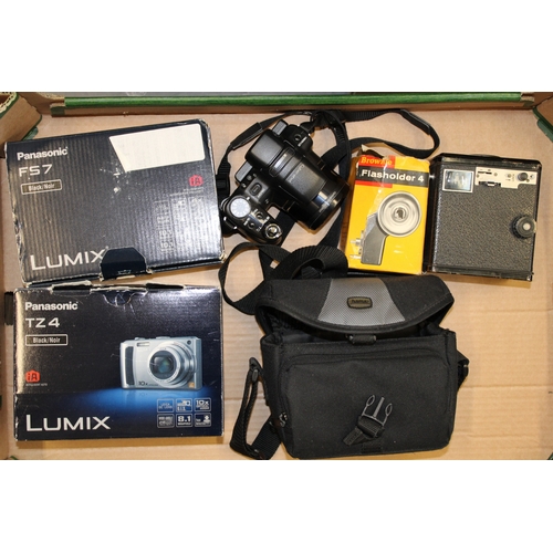 159 - A collection of cameras to include a Panasonic FS7 Lumix, Panasonic TZ 4 a Sony Cyber-shot and other... 