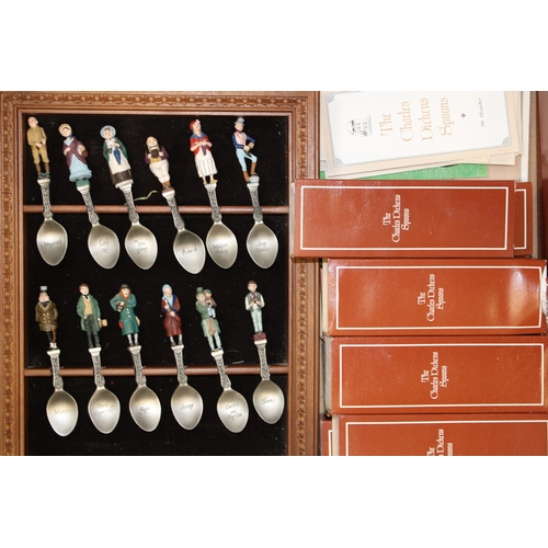 16 - The Charles Dickens pewter spoons set by Franklin mint complete with display case.