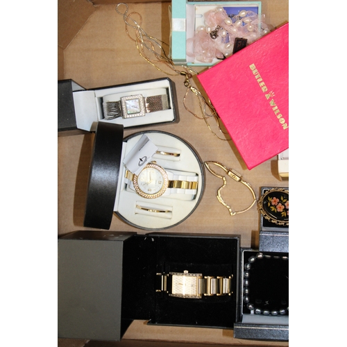 166 - A collection of costume jewellery to include watches, necklaces, Parker pens together with gold plat... 