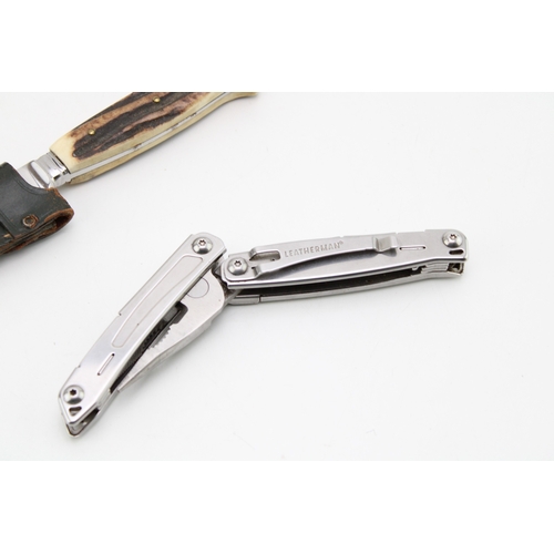 168 - A Leatherman 'Sidekick' multitool together with a Whitby & Co R.C.C hunting knife in sheath with sha... 