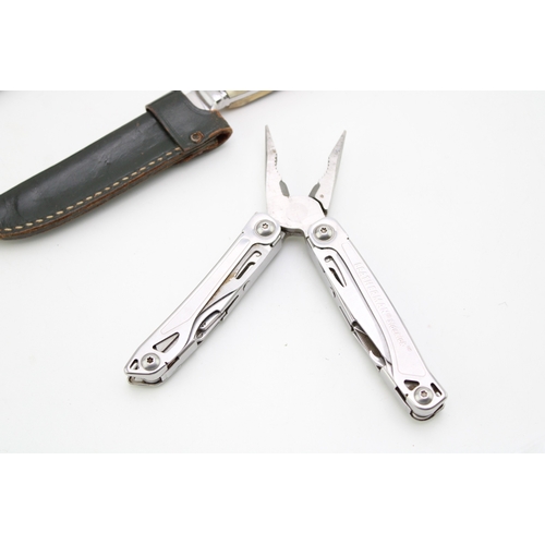 168 - A Leatherman 'Sidekick' multitool together with a Whitby & Co R.C.C hunting knife in sheath with sha... 