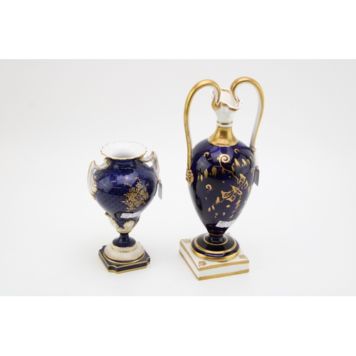 7 - Royal Worcester two handled pedestal vase decorated with floral sprays and gilt highlights, together... 