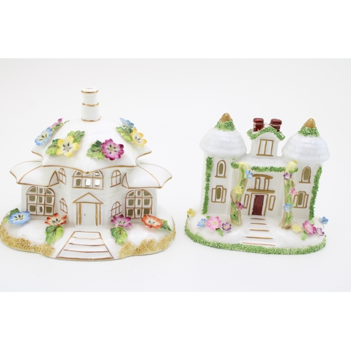 9 - Coalport 'Twin Towers', 'Keepers Cottage' and 'The Parasol House' 11cm tall, (3).