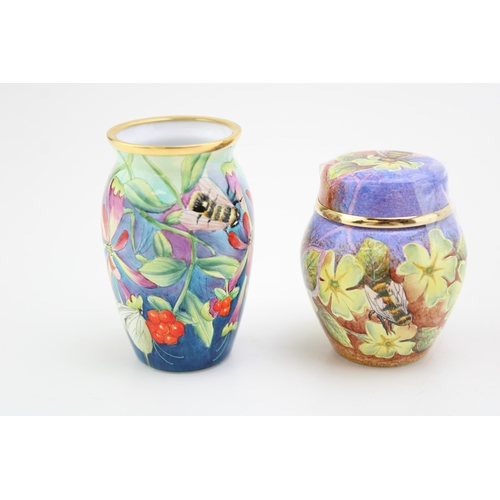 10 - Moorcroft enamel Primrose and bumblebee ginger jar together with Honeysuckle bumblebee vase, height ... 