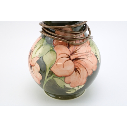 31 - Moorcroft 'Hibiscus' pattern lamp base, 32cm tall.