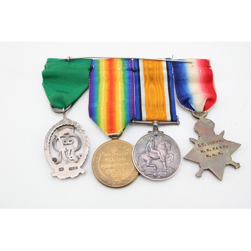 WWI medal group to Lt commander HB Rake RNR trio plus RNR officers ...