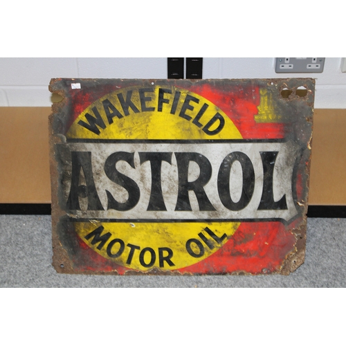 'Castrol Wakefield Motor Oil' early 20th century enamel point of sale advertising sign, Red and yellow ground with black script, Castrol on white ground, Royal warrant To His Majesty, 63.5cm x 51cm.