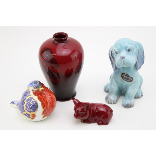 Royal Doulton flambe vase of a rural church, an unmarked flambe style ...