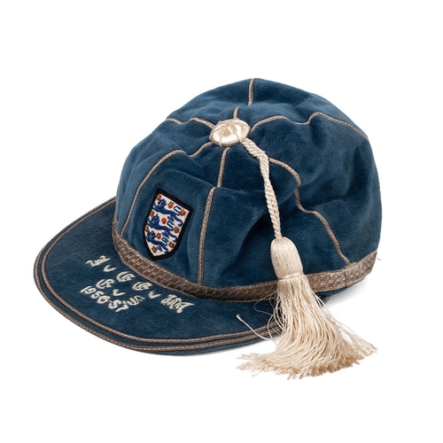 Sir Stanley Matthews England International Football Cap, 1956-57, Home Internationals against Ireland, Wales and Scotland, in his last year as an England international before retiring from duty age 42, gifted to Mick Cullerton in apprecation of their friendship, in the presence of Les Scott, Matthews' biographer, with signed witness certificate.