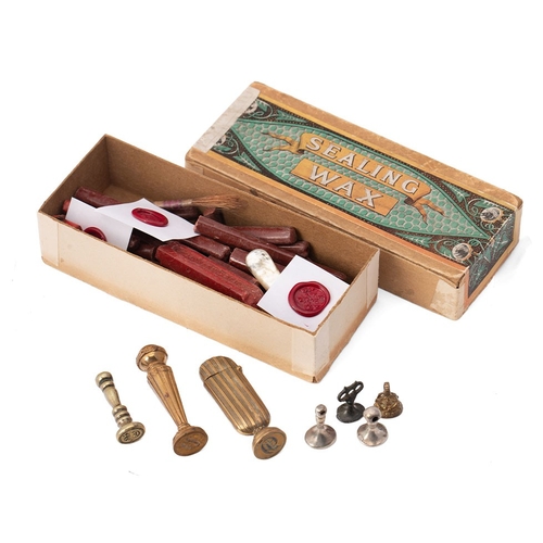 45 - A group of seals including an early bronze seal, possibly medieval, with stag's head impression, a v... 