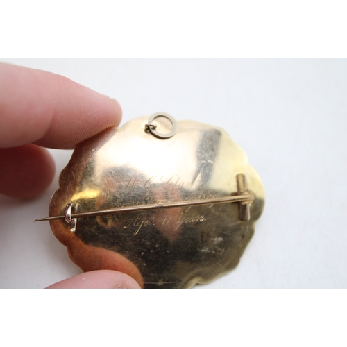 202 - Victorian gold and enamel mourning brooch, with internal plaited hair, 'In Memory of W G Clark, died... 