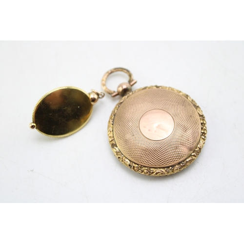 237 - Victorian type Byzantine revival enamel and seed pearl pendant, the central pearl in starburst setti... 