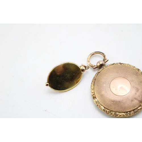 237 - Victorian type Byzantine revival enamel and seed pearl pendant, the central pearl in starburst setti... 