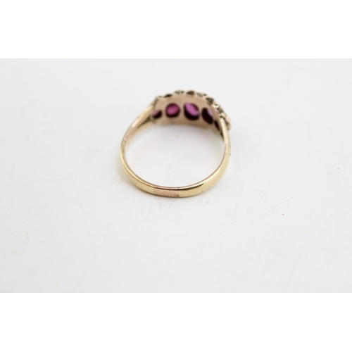 251 - A Victorian, 15ct gold, amethyst five stone ring the oval amethysts accentuated with seed pearls in ... 