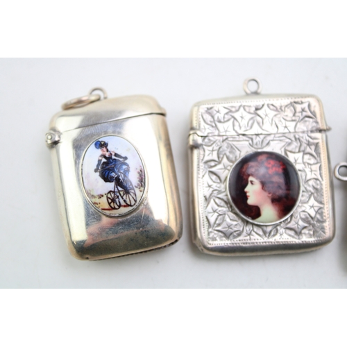 53 - A group of three late Victorian vesta cases, each with applied female portrait plaque including one ... 